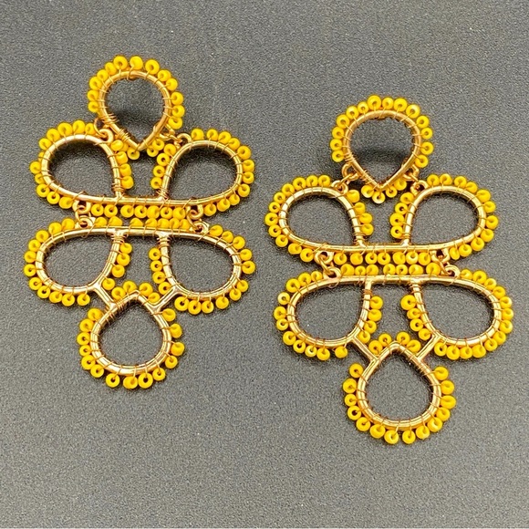 Boho Infinity Knot Dangle Earrings -Yellow Seed beads - Picture 1 of 9